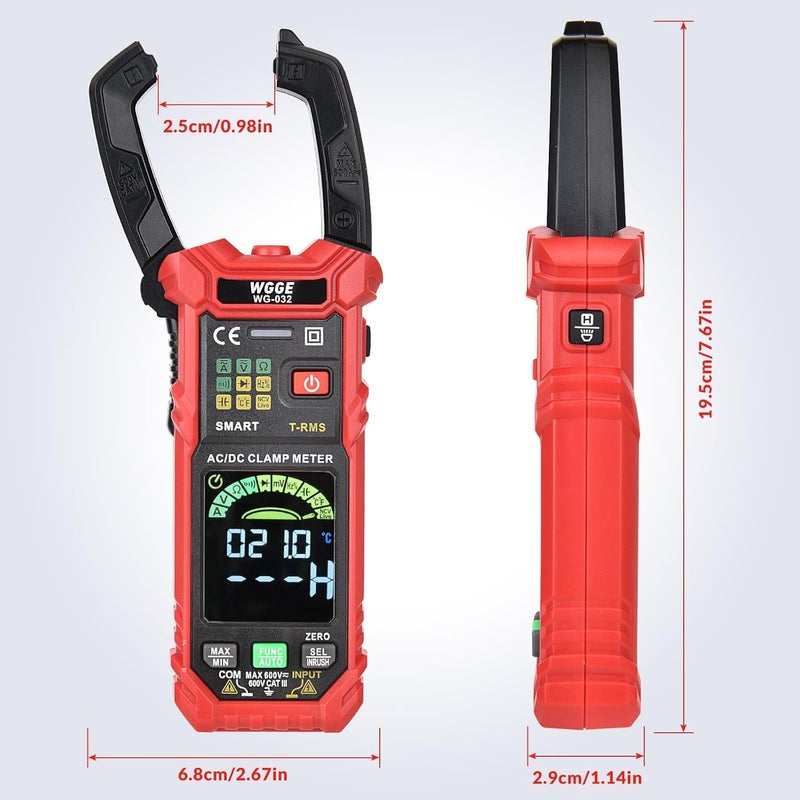 WGGE WG-032 مقياس تيار رقمي ذكي 6000 عدّات T-RMS مقياس متعدد الاستخدامات مقياس فولتية مقياس أمبير مع تيار AC/DC و جهد NCV/سلك حي مقاومة بدء تشغيل دايود، شاشة ملونة HD مدمجة - Image 3